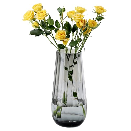 Black Grey Glass Vase Modern Flower vases for Bouquet,H-9.8" Tear Drop Design for Home Floor Decor,Farmhouse Decor, Centerpiece Office Table Decorations(Grey) - color: Black Grey