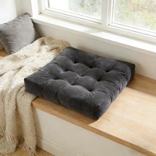 Square Floor Pillow Cushion, 22x22 Inch Meditation Pillow, Black | Thick Tufted, Soft Velvet Seat Cushion, for Yoga, Gaming, Reading, Living Room, Tatami, Chair - color: Black