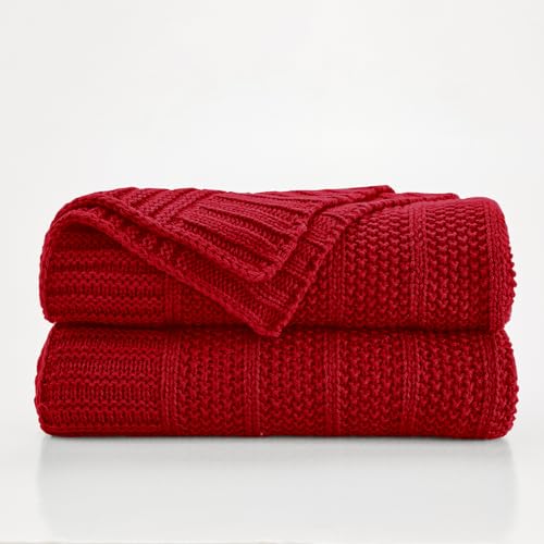 Douceur Christmas Red Stripe Knit Throw Blanket 50"x60" | Blanket for Couch, Soft Cozy Lightweight Knitted Throw for Sofa Bed Living Room Gift - color: Stripe-red, size: 50"X60"
