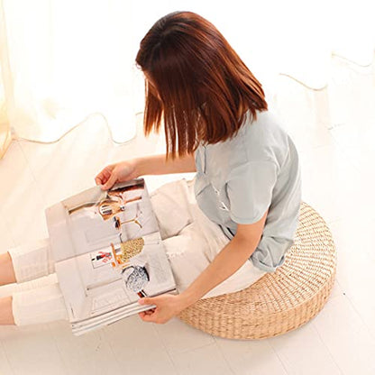 Floor Seat Cushion, 17 Inch Round Tatami Cushion Padded Sitting Cushion, Natural Straw Woven Floor Pillow Indoor Outdoor Seat Cushion, Handmade Meditation Cushion Braided Tatami Mat