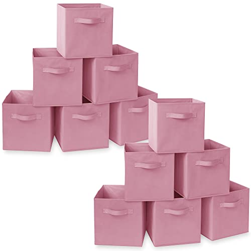 Casafield Set of 12 Collapsible Fabric Cube Storage Bins, Light Pink - 11" Foldable Cloth Baskets for Shelves, Cubby Organizers & More - color: Light Pink, size: 10.5" x 10.5" x 11"