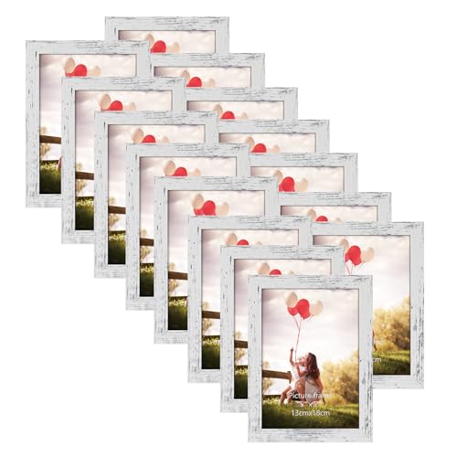 HORLIMER 5x7 Picture Frame Set of 15, Distressed White Picture Frames Display 5 by 7 Photo for Wall or Tabletop - color: Distressed White*15, size: 5x7