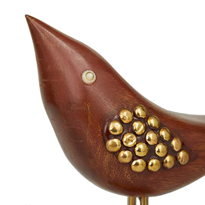 Deco 79 Wood Bird Sculpture, Set of 2 3" W, 10" H, Brown