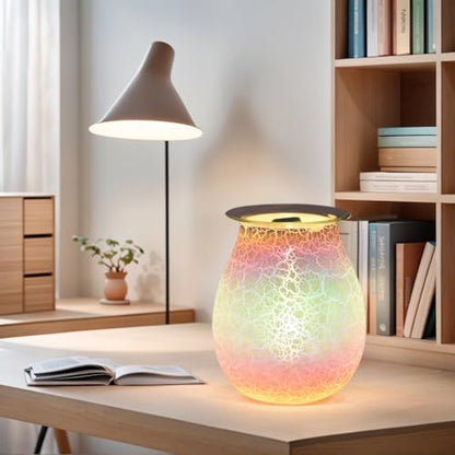 Handcrafted Crackle Glaze Electric Wax Melt Warmer, Smart Timer & Dimmable Candle Warmer Lamp, Flameless Wax Burner for Scented Wax Melts, 2-in-1 Aroma Lamp & Ambient Light, Home Fragrance Gift | Timed + Dimming - color: White Cracks