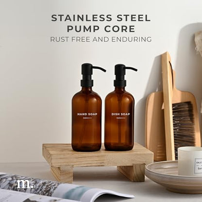 MaisoNovo Soap Dispenser 2-Piece Set | 16.9oz Amber Bottles with Black Plastic Pumps - color: Amber/Black