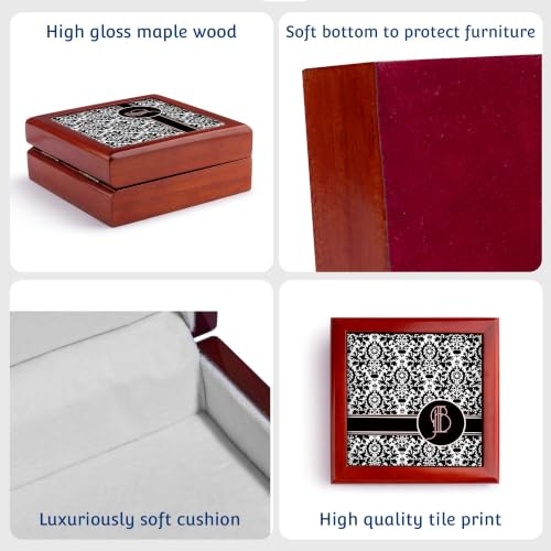 3dRose Letter B Personal Monogrammed Damask Pattern-Personalized Initial Jewelry Box 7 x 7 inch with 4 inch tile