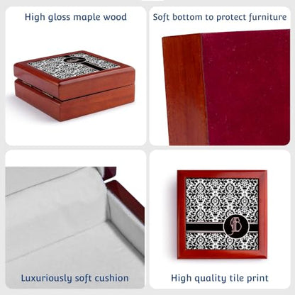 3dRose Letter B Personal Monogrammed Damask Pattern-Personalized Initial Jewelry Box 7 x 7 inch with 4 inch tile