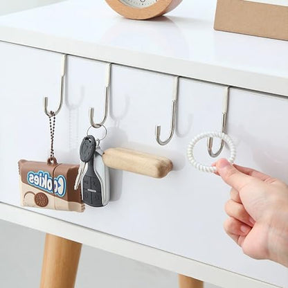2 Pcs Over Cabinet Hook,Multi-Use Gabinet Doors Double S Hooks for Hanging,Drawer,Closet,Kitchenware,Wardrobe Door,Bags,Towels and Key,Silver Cabinet Hooks for Hanging (A-Silver)