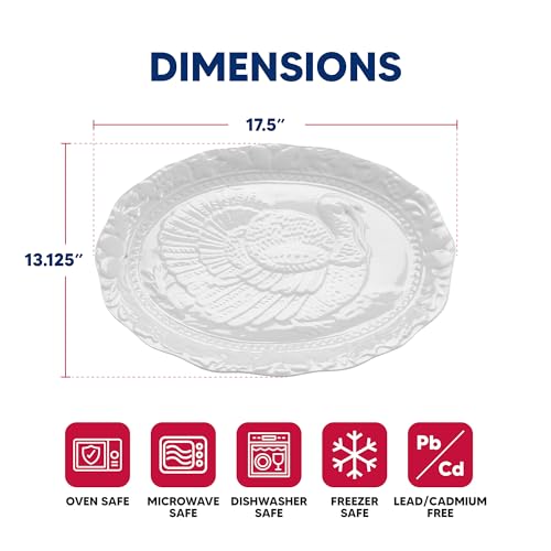 HIC Kitchen Turkey Embossed Serving Platter, Fine Porcelain, Oversized