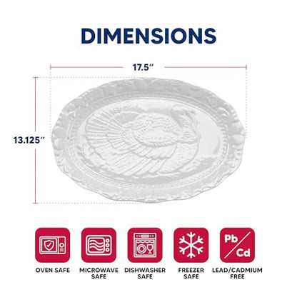 HIC Kitchen Turkey Embossed Serving Platter, Fine Porcelain, Oversized
