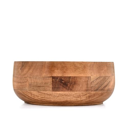 Decorative Bowl Round Acacia Wood Bowl for Table Centerpieces, Rustic Home Decor, Parties, Weddings, Floral Displays, Fruit or Dry Food Display (10" X 10" X 4")