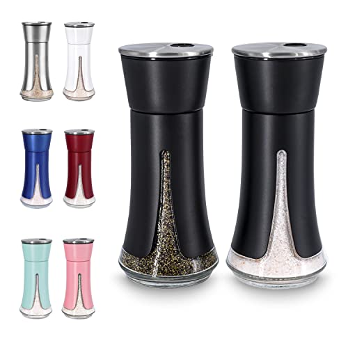 Black Salt and Pepper Shakers by Aelga, Salt Shaker with Adjustable Pour Holes, Black Kitchen Accessories, Decor for Kitchen,Restaurants,Camp,BBQ - color: Black