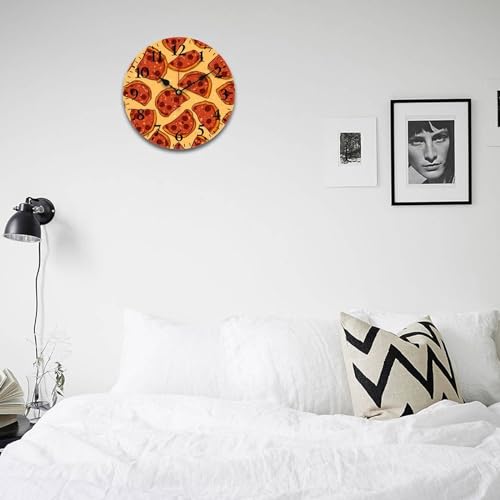 Wall Clocks Pepperoni Cheese Pizza Round Rustic Wood Wall Clock Silent Non-Ticking Quartz Battery Operated Italian Food Wall Clock 12 Inch Home Office School Wooden Wall Clock Art Hanging Clocks - color: Pattern-2, size: 12 Inch