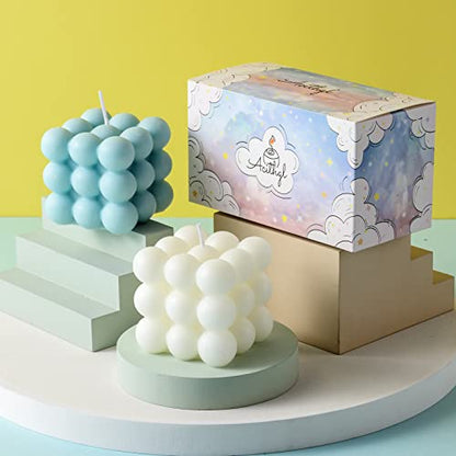 Bubble Candle - Cube Soy Wax Candles, Home Decor Candle, Scented Candle Set 2 Pieces, Home Use and Gifting - color: White+Blue