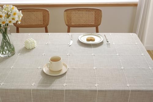 Laolitou Rustic Cotton Linen Table Cloth,Tablecloths for 6 Foot Rectangle Tables,Waterproof Washable Tablecloth with Tassel Rectangle/Oblong, 55''x 86'', 6-8 Seats - color: Coffee Plaids, size: 86" x 55" (Rectangular)