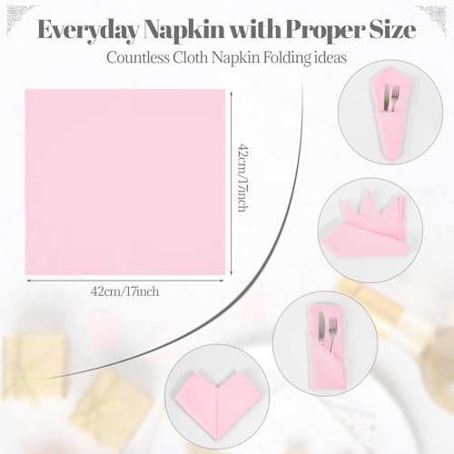 PLOYMONO Pink Cloth Napkins - 8 Pack 17" x 17" Washable Polyester Napkins | Heavy Duty 180 GSM Cloth Napkins with Hemmed Edges - Great for Restaurants, Weddings, Parties, Banquets Dinner - color: Pink