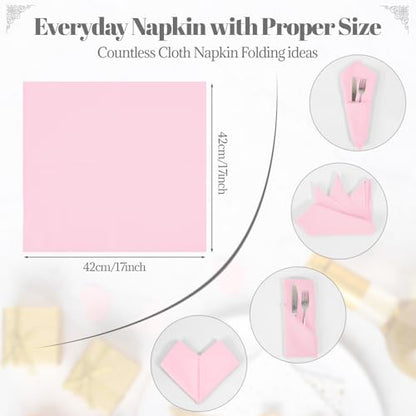 PLOYMONO Pink Cloth Napkins - 8 Pack 17" x 17" Washable Polyester Napkins | Heavy Duty 180 GSM Cloth Napkins with Hemmed Edges - Great for Restaurants, Weddings, Parties, Banquets Dinner - color: Pink