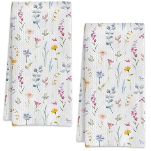 Watercolor Spring Flowers Floral Hand Towels for Bathroom Set of 2,Soft Absorbent Waffle Weave Kitchen Towels Dish Towel,Decorative Bathroom Towel for Kitchen Yoga Home Decor 16X24 Inch - color: Watercolor Spring Flowers Floral
