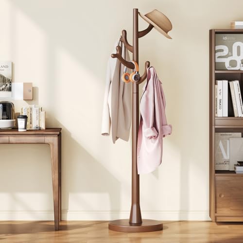 Uniclinens Coat Rack Freestanding Solid Wood Coat Tree Standing with 4 Hooks, Coat Rack Stand Creative Tree Branch-look (Walnut) - color: Walnut-2, size: Coat Tree