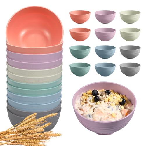 HEYCOME 12 Pcs Unbreakable Cereal Bowls Set, 26 Oz Wheat Straw Bowls Set, Microwave & Dishwasher Safe Bowls for Kitchen, Reusable Plastic Bowls for Soup, Salad and Snack, BPA Free, Multicolor - color: 6-Light multicolor