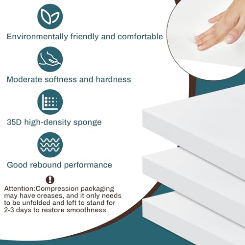 Frienda 3 Pack 2" x 20" x 20" Upholstery High Density Foam Cushion | 2.2 Density 50ild Replacement Square Cut to Size Foam Padding, Seat Couch for Patio Furniture Commercial Dinning Benches - size: 2 x 20 x 20 Inch