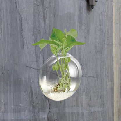 Wall Hanging Hydroponic Glass Vase for Plants, Flat Glass Terrarium Planter, Balcony and Home Décor, 1pcs Set