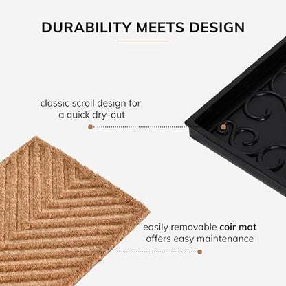Anji Mountain AMB0BT4F-017 Black Rubber Boot/Shoe Tray with Coir, Fits 4 Pair (46.5" Wide), Cross Embossed Insert - color: Cross Embossed Insert, size: 46" x 14" x 1.5"
