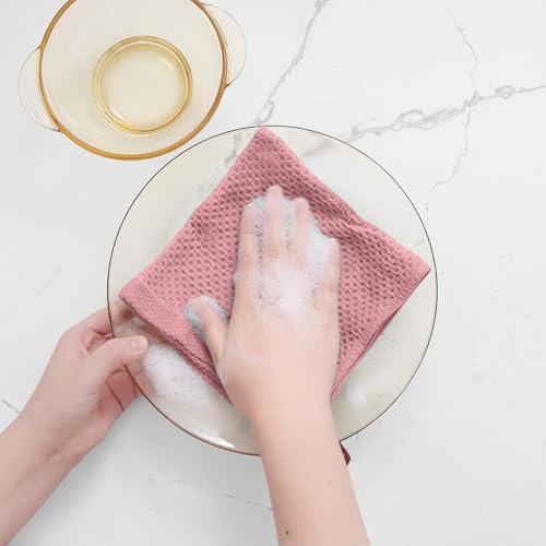 Homaxy 100% Cotton Waffle Weave Kitchen Dish Cloths 6-Pack, Dried Rose | 12 x 12 Inches, Ultra Soft Absorbent Dish Towels, Quick Drying Dish Rags with Hanging Loop - color: Dried Rose, size: 12 X 12 - 6 Pack