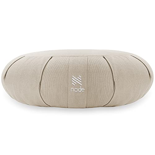 Zafu Meditation Cushion, 15" Round Buckwheat Yoga Pillow with Organic Cotton Cover - color: Natural