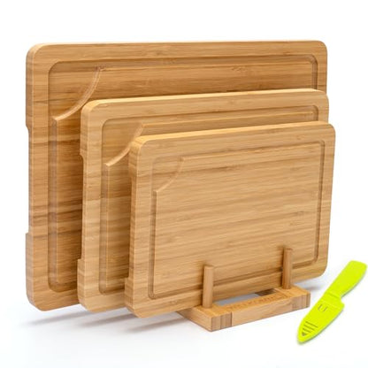 Bamboo Cutting Board Set of 3, Cutting Boards For Kitchen with Juice Groove, Bamboo Chopping Board Set, Serving Board Set for Meat, Fruit Vegetable and Cheese - color: Bamboo Set of 3