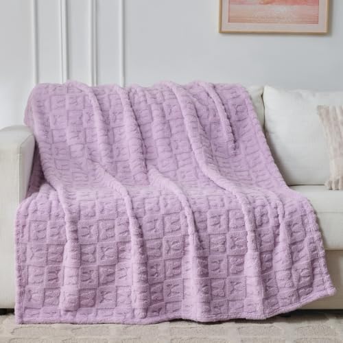 Lavender Plush Throw Blanket 50 x 60 Inch, Soft Fuzzy Fleece Blanket with Purple Bow, Cozy Decorative Blanket for Couch, Sofa, Bed and Bedroom - color: Fluffybow-purple, size: throw(50x60)
