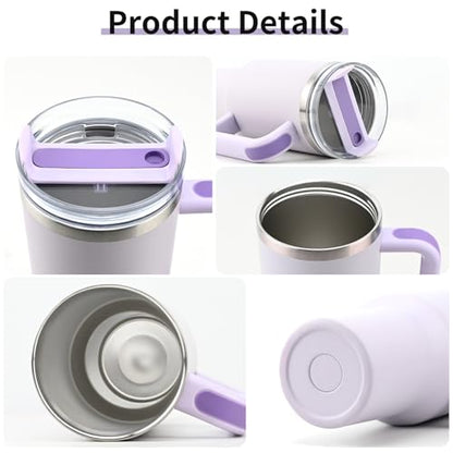 Insulated Tumbler, Lavender, 40 oz | Stainless Steel Vacuum, Handle and Straw, Leak Resistant Lid, Fits Car Cup Holder - color: Orchid Purple, size: 40 oz