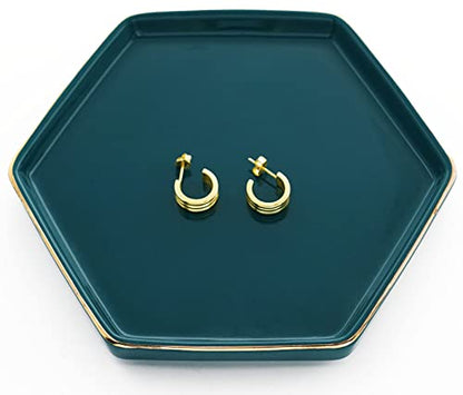 HANKOR 4.7 inch Ceramic Jewelry Dish Tray, Small Ring Holder Dish, Green Catch All Trinket Tray for Keys Rings Earrings - color: Green