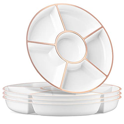 Plasticpro 6 Sectional Round Plastic Serving Tray/Platter (4, White & Rose Gold) - color: White & Rose Gold