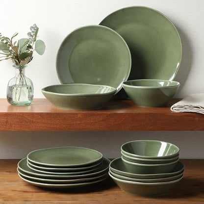 Two Time Oprah's Favorite Things Winner - Montecito Breeze 16 Piece (Service for 4) Double Plates and Bowls Stoneware Reactive Glaze Dinnerware Set - Cyprus Green - color: Cyprus Green