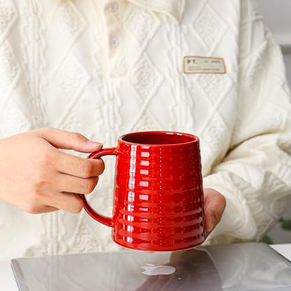 Mkour 23oz Extra Large Ceramic Coffee Mugs, Handmade Cup, Big Tea Cups with Large Handle for Office and Home, Microwave and Dishwasher Safe (Red) - color: Red