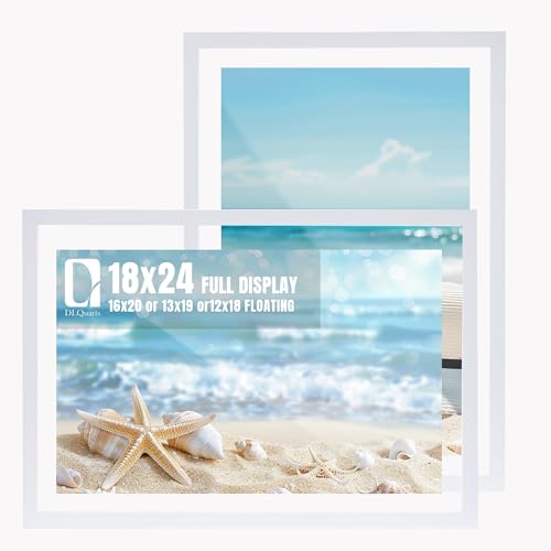 DLQuarts 18x24 Floating Picture Frame for 16x20/13x19/12x18/11x14 Photos, 2-Pack Solid Wood Double Plexiglass Wall Art Frames, Any Size Photo up to 18x24 Display, White - color: Chalk White, size: 18x24