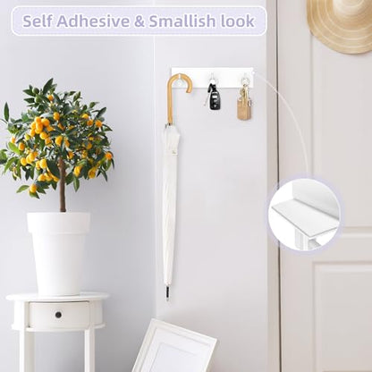 VIS'V Key Holder Wall Mount, Small Adhesive Key Hanger with 3 Hooks, White | Metal Material, No Drilling, Extra Adhesive Strip, Suitable for Entryway, Hallway, Doorway, Kitchen, Garage, Camper - color: White