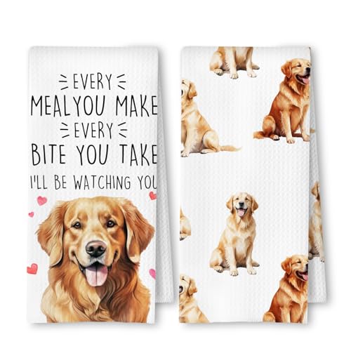 Golden Retriever Kitchen Towels Set of 2, Golden Retriever Gifts for Lovers Women Men Dish Tea Towels for Kitchen Decor, Dog Mom Lovers Owners Gifts Hand Towels, 16x24 Inches - color: Golden Retriever 02
