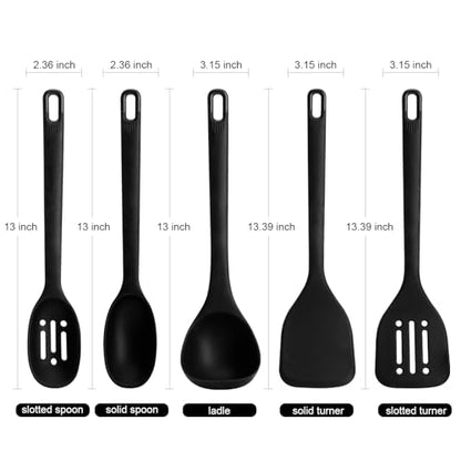 Silicone Kitchen Cooking Utensils Set: MOACC Heat Resistant 13inch Long Kitchen Gadgets, BPA Free Non Stick Rubber Cook Accessories For Food Prep, Frying, Serving, Basting (Black) - color: Black