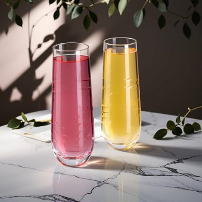 SHOSHIN Stemless Champagne Glasses Set of 4 – 9.5oz Lead-Free Crystal Flutes with Elegant Fish Pattern, Perfect for Parties and Weddings, Dishwasher Safe - color: Fish set of 4