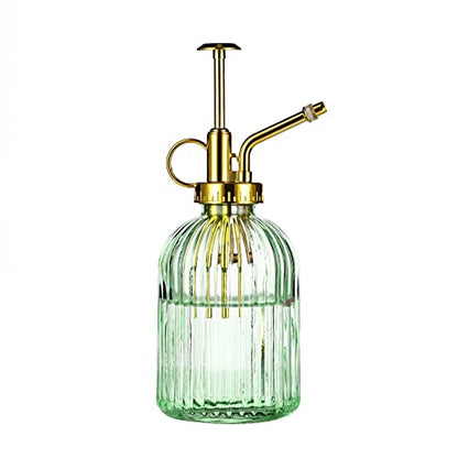 Glass Plant Mister Spray Bottle, 7.5" Green Glass Water Spray Bottle with Gold Top Pump Small Watering Can, Small Plant Sprayer Mister for Indoor Outdoor House,(Green+Gold E) - style: Green+Gold E