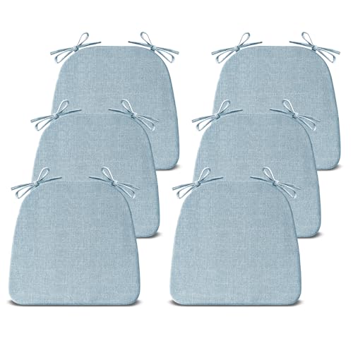 IASEAHK Chair Cushions for Dining Chairs Set of 6, Non Slip Kitchen Chair Pads, 17" x 16" x 2", Indoor Dining Chair Cushions with Ties, D-Shaped Seat Cushions for Kitchen Chairs, Light Blue - color: Light Blue, size: 6 Pack