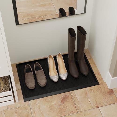Ottomanson Indoor/Outdoor Boot Tray Non-Slip Rubber 16" x 32" Modern Entryway Mat for Entryway, Patio, Backyard, Garage, 16" x 32", Black - color: Black Rdm9800, size: 1'4" x 2'8" (Tray)