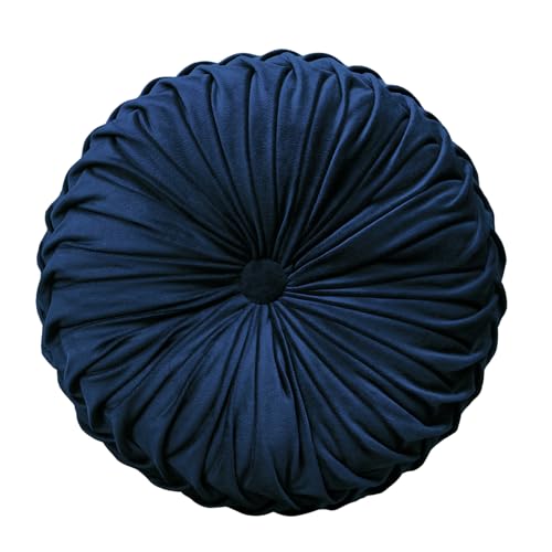Teieas Round Throw Pillow Velvet Pleated Round Pillows Cushion Navy Blue | Vintage floor pillows,home decorative pillow,for couch,chair,bed,car,sofa,vanity 14.96'' - color: Navy Blue