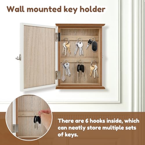 US Wooden Key Box Wall Mount Wooden Key Holder Decorative Wall Key Hanger with 6 Key Hooks Rustic Key Cabinet Key Organizer Entryway Key Holder for Wall Entryway Hallway(Style 1) - size: Style 1