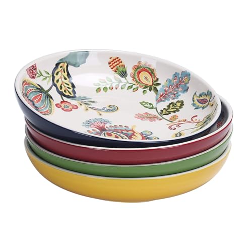 Bico Protea Cynaroides Pasta Bowls, 35oz Salad Bowl Set of 4, Large Ceramic Serving Dinner Bowls for Soup and Cereal, Microwave and Dishwasher Safe, Gift for Housewarming and Thanksgiving - color: Protea Cynaroides