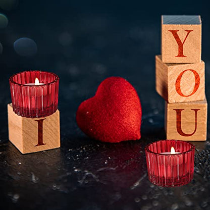 VOHO Red Candle Holders for Table Centerpiece, Set of 12 Tea Light Holder | Glass Ribbed Tealight Candle Holder for Tealight Candles, Small Votive Candle Holders for Her Valentine Christmas(2x1.4 Inch) - color: Red