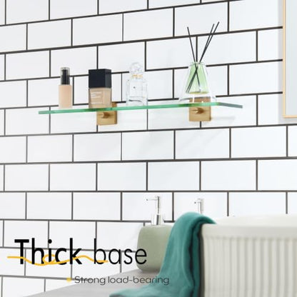 KOKOSIRI Tempered Glass Shelf 20-Inch Floating Wall Shelves Bathroom Rack Kitchen Shower Storage, 2 Pack Champagne Bronze Stainless Steel B1107CPG-L20-P2 - color: Champagne Bronze, size: 20-Inch(2 Pack)