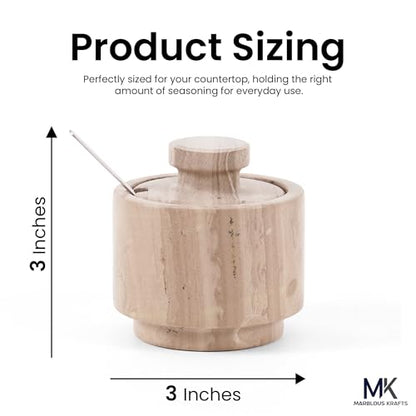 Marble Salt Cellar with Lid & Spoon 3" Brown Small Flaky Salt Box and Sugar Jar for Spice Storage on Countertop, Kitchen Seasoning Container - color: Natural Brown